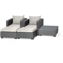 Allibert Salta Loungegruppe mit Sand Kissen | 2 Sessel + 2 Hocker + Tisch in Rattanoptik