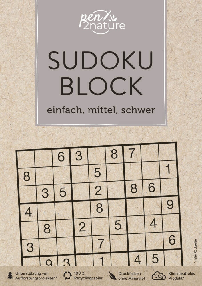Sudoku-Block: Einfach  Mittel  Schwer. 192 Sudokus In 3 Schwierigkeitsstufen - pen2nature  Kartoniert (TB)