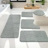 Heavyoff Badezimmerteppich Set 5 Teilig, Weiche Badematte und U Förmige wc Vorleger, Badteppich rutschfest Waschbar Badvorleger Set, Grau