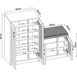 [en.casa] Løten 120 x 97 x 36 cm mit Sitzbank weiß / weiß