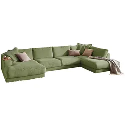 KAWOLA Sofa MADELINE Wohnlandschaft U-Form Cord olivgrün Longchair links