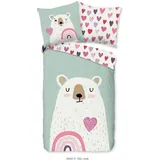 Good Morning Kinder-Wendebettwäsche Ted Flanell Mint Größe 1x 135x200 + 1x 80x80 cm