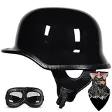 SYEBVTQ Vintage Deutsche Motorrad Halbhelme Halbschalenhelm Mit ECE Genehmigt Brain-Cap mit Sonnenbrille Schnellverschluss Schnalle, Jethelm Retro, Chopper Helm, Scooter-Helm