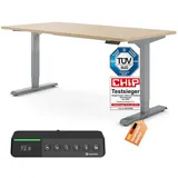 Ergotopia Desktopia Pro X Elektrisch höhenverstellbarer Schreibtisch, Ergonomischer Stehtisch für Büro oder Home Office (Ahorn, Gestell Grau, 160 x 80 cm)