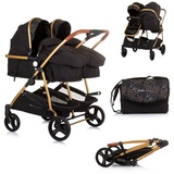 Chipolino Geschwisterkinderwagen Duo Smart klappbar umbaubar verstellbar Fußsack schwarz gemustert