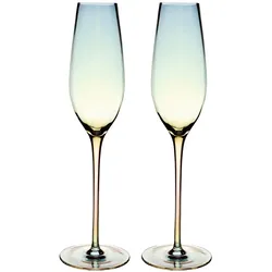 Intirilife 2x Champagner Glas mit Regenbogen Schimmer und Wellenform - 200 ml Füllmenge - Sekt Prosecco Glas Spülmaschinenfest Kristallglas stoßfest