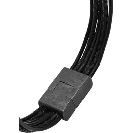 KUZZOI Armband Leder 6-reihig Magnet Basic 925 Silber oxidiert schwarz 21 cm