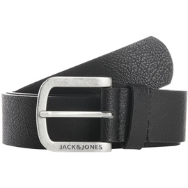 JACK & JONES Ledergürtel JACHARRY Belt Leder Optik Gürtel mit Logo Metall Schnalle, Farben:Schwarz, Größe Gürtel:90