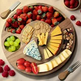 Navaris Charcuterie Käsebrett mit Käsemesser Set - Käseplatte Ø31cm aus Akazie - Swiveling Cheese Board Rund - Cheese Plate aus Holz - Holzbrett für Käseplatte