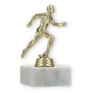 Pokal Kunststofffigur Läufer gold auf weißem Marmorsockel 13,0cm