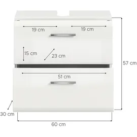 xonox.home Waschbeckenunterschrank Ice 60 x 58 cm Weiß Hochglanz