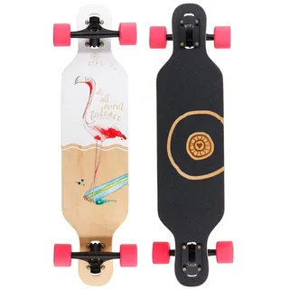 BTFL Tiffy - Longboard mit Flamingo für Kinder ab 5 Jahre - Komplett-Board rosa|WEISS|braun 80 CM