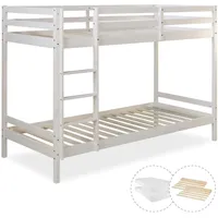 Homestyle4u Etagenbett Weiß mit Matratze 90x200 cm 2501