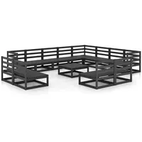 vidaXL 13-tlg. Garten-Lounge-Set Schwarz Massivholz Kiefer