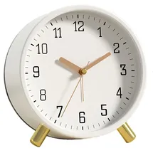 shisedeco Wecker mit Hintergrundbeleuchtung, analog, nicht tickend, leise, kleine Tischuhr mit arabischen Ziffern, batteriebetrieben, runde Tischuhr für Wohnzimmer, Schlafzimmer, Büro, ca. 11 cm, Weiß