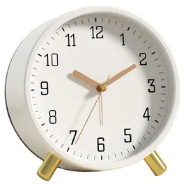 shisedeco Wecker mit Hintergrundbeleuchtung, analog, nicht tickend, leise, kleine Tischuhr mit arabischen Ziffern, batteriebetrieben, runde Tischuhr für Wohnzimmer, Schlafzimmer, Büro, ca. 11 cm, Weiß