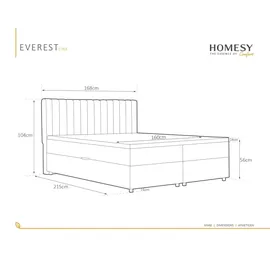 panda möbel Boxspringbett 160x200 EVEREST, mit Topper, mit Bettkästen, Doppelbett, Hellgrau - Hellgrau