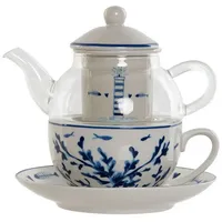 Bigbuy Teekanne Teekanne Home Blau Weiß Glas Porzellan blau
