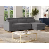 Ecksofa mit Matratze - Ecke wechselbar - Chenillestoff - Anthrazitgrau - Liegefläche mit Lattenrost mit breiten Latten 160 cm - Matratze 22 cm - Memory Schaum - VIZIR