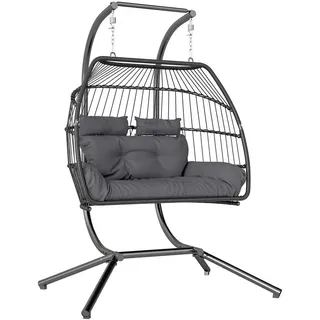 Outsunny Hängesessel oval Dunkelgrau 2-Sitzer mit Gestell 