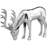 Gro�e Stehende Silber Deko Hirsch Figur & Geweih - Weihnachten Wildfigur 24 cm