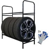 PROREGAL Reifenregal CARRERO HxBxT 106x106x46cm, bis zu 8 Reifen auf 2 Ebenen, Schwarz, Werkstattregal, Lagerregal, Kellerregal