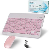 SRAYG Bluetooth Kabellos,Funk Mit 2.4GHz Tastatur- und Maus-Set, Mini Tastatur Ultra-Dünn Wireless Tastatur Maus Set für iPadMac,Laptop rosa
