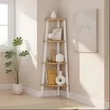 Eckregal, Bücherregal mit 4 Ebenen, Leiterregal