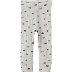 Leggings NAME IT "NBMWANG WOOL NEEDLE LONGJOHN NOOS", Baby, Gr. 74, N-Gr, nacreous cloud aop:small cars, Strick, Obermaterial: 100% Wolle, bedruckt, casual, regular fit knöchellang, Hosen