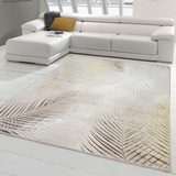 Teppich-Traum Designer Teppich Flur Wohn- & Schlafzimmer Palmenzweige Creme grau Gold Größe 140x200 cm