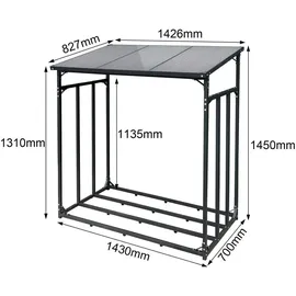SCHMIDT security tools Kaminholzregal Aluminium 143 x 70 x 145 cm grau