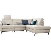 Ecksofa 3C CANDY "Mainau modern und elegant, mit gutem Sitzkomfort, L-Form", weiß, B:257cm H:89cm T:220cm, Struktur ( 100% Polyester), Luxus-Microfaser weich: 98% Polyester, 2% Nylon, , Struktur weich (mit Wasser zu reinigen): 16% Baumwolle, 79% Polyester, 5% Polyacryl, Sofas, wahlweise mit elektrischer Relaxfunktion, Federkern