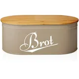 Lumaland Cuisine Brotkasten | Brotdose aus Metall mit Bambus Deckel | Brotbox oval 36 x 20 x 13,8 cm | 2in1 Brotbehälter & Schneidebrett [Grau]