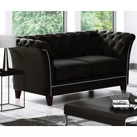 S-Style Möbel Chesterfield-Sofa Rainsburg 2-Sitzer aus Samt-Stoff mit Holzfüßen, mit Wellenfederung schwarz