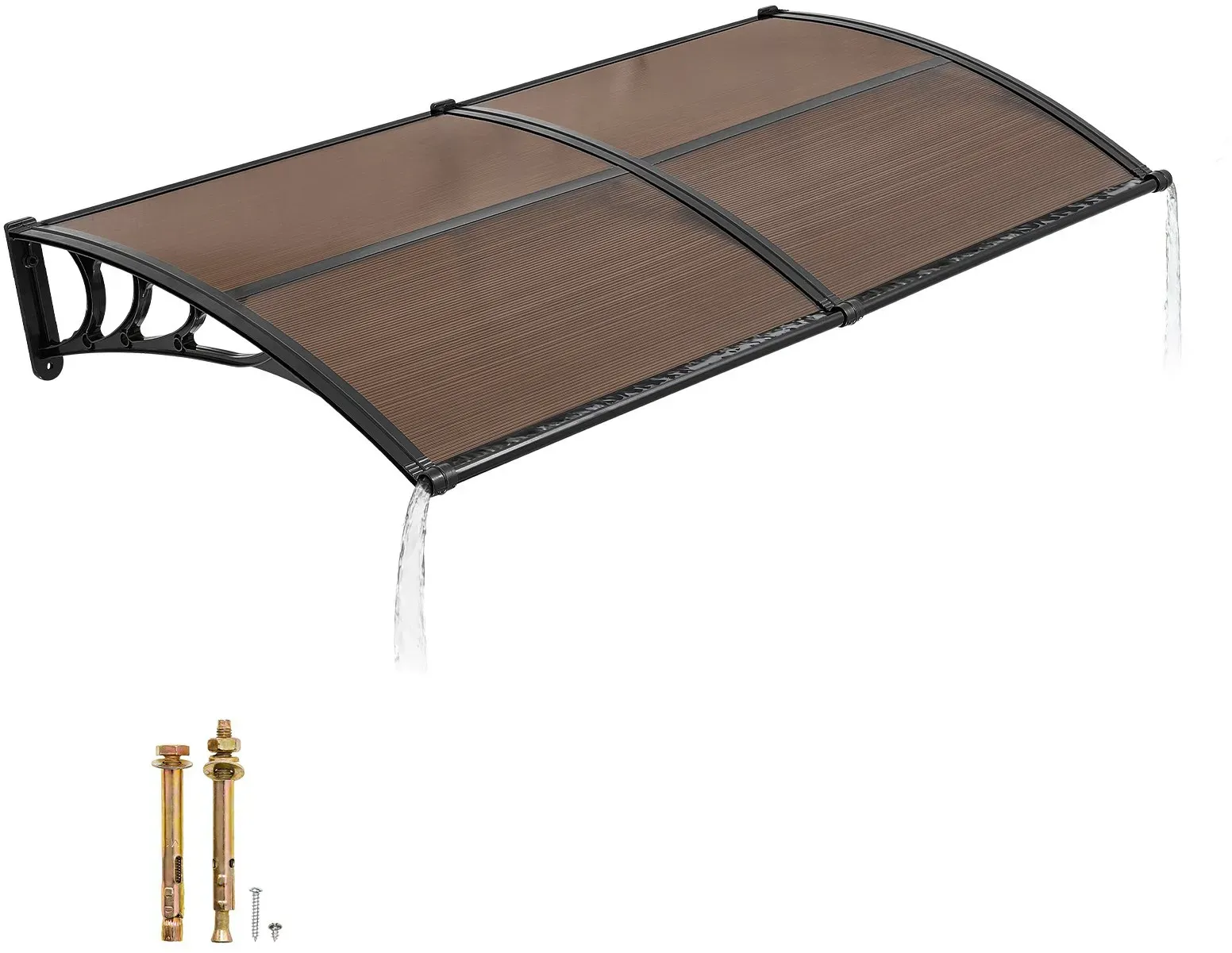 VEVOR Vordach für Haustür 965x1987 mm, Pultbogenvordach, Pultvordach mit Entwässerung & ABS-Halterung, Regen-, Schnee- & Sonnenschutz, Polycarbonat-Türüberdachung für Veranda & Terrasse, Braun
