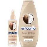 Schauma Sprühpflege Repair & Pflege (200 ml) Hitzeschutz für regeneriertes Haar & Reparatur-Shampoo Repair & Pflege (400 ml) glättet & repariert, mit Kokos-Extrakt