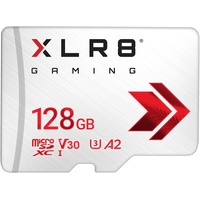 PNY XLR8 Gaming 128 GB Class 10 U3 A2 microSDXC Flash-Speicherkarte, Lesegeschwindigkeit bis zu 100 MB/s, ideal für Smartphones, Tablets, Handheld-Konsolen, weiß