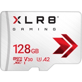 PNY XLR8 Gaming 128 GB Class 10 U3 A2 microSDXC Flash-Speicherkarte, Lesegeschwindigkeit bis zu 100 MB/s, ideal für Smartphones, Tablets, Handheld-Konsolen, weiß