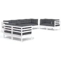 vidaXL Garten-Lounge-Set 8-tlg. Massivholz Kiefer weiß