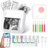 GuKKK Mini-Fotodrucker, Thermodrucker, tragbarer Sofortbilddrucker, Mini-Fotodruck vom Handy, Thermo-Bluetooth mit USB-Ladegerät, für Notizen, Tagebuch, Liste (Rosa)