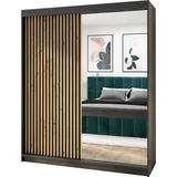mebloland Schwebetürenschrank MOIN, 2-türig Schrank 180 cm mit Spiegel - schwarz