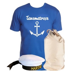 coole-fun-t-shirts Kostüm Matrosen Kostüm Set Tanzmatrose T-Shirt + Matrosenmütze + Sack L