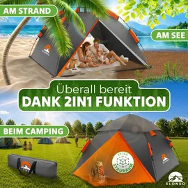 eloneo Wurfzelt 2-4 Personen Orange/Grau