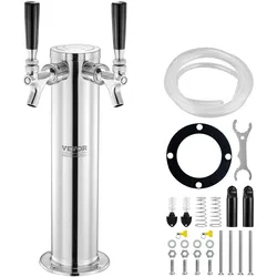 VEVOR Bierzapfturm mit zwei Zapfhähnen, Bierfassturm aus Edelstahl, Kegerator-Turm-Kit mit Vormontierten Schläuchen & Selbstschließenden Zapfhähnen für Partys, Bars, Pubs und Restaurants usw.