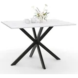 Table à manger rectangle alix 4-6 personnes pied araignée métal noir et plateau effet marbre blanc alaska 110 cm