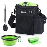 pecute Futterbeutel Hund mit 4 in 1, Leckerlibeutel für Hunde, wasserdichte Snack-Tasche mit Poop Bag Holder, Verstellbarem Schultergurt Taillengütel und Clip, mit Faltbarer Wasserschale (Schwarz)...