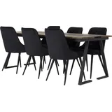 ebuy24 Jakarta Essgruppe Esstisch Teak und 6 Velvet Deluxe Esszimmerstühle Velour schwarz.