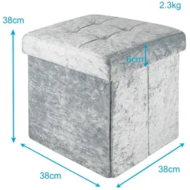 Intirilife Sitzhocker 38x38x38 cm in Samt Blaugrau - Sitzwürfel mit Stauraum und Deckel mit Samtbezug
