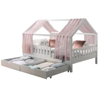 TICAA TiCAA Kinderbett Hausbett mit Tüll Kim 90x200 cm,