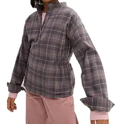 Kinder Flanell-Bluse für Mädchen Baumwoll-Shirt mit Raffung an der Taille mit Knopfverschluss 930775 Grau/Rosa - 152/158